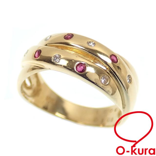 中古 ルビー ダイヤモンド リング レディース K18YG 12号 R0.10ct/D0.06ct 4.3g 指輪 750 18金