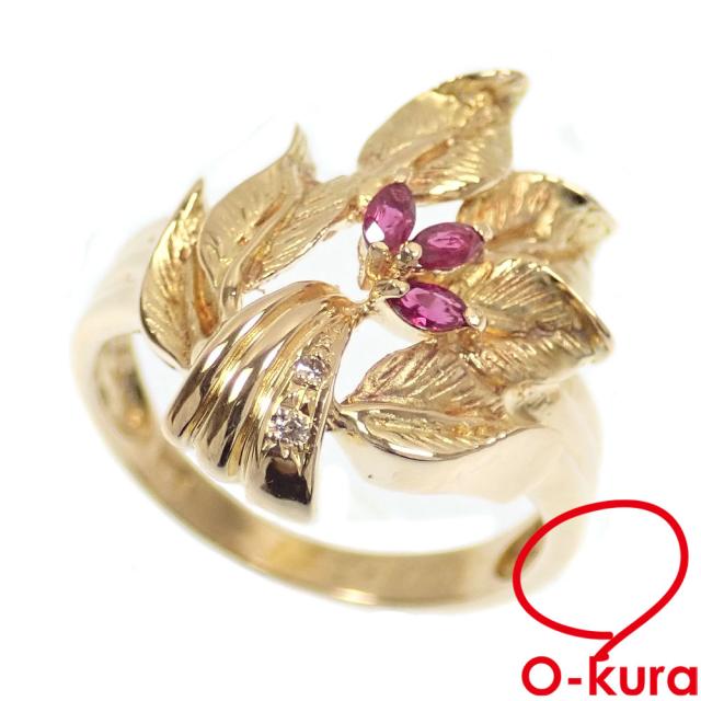 中古 ルビー ダイヤモンド リング レディース K18YG 12号 0.14ct 4.5g 指輪 750 18金