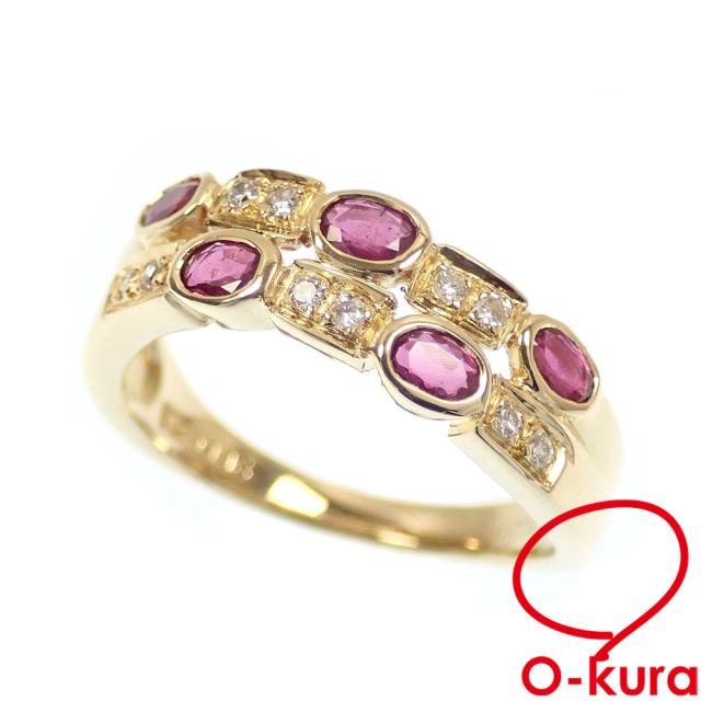 中古 ルビー ダイヤモンド リング レディース K18YG 12号 R0.59ct/D0 