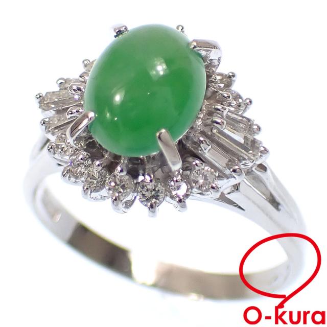 中古 翡翠 ダイヤモンド リング レディース Pt900 12号 1.55ct/0.39ct 5.3g プラチナ