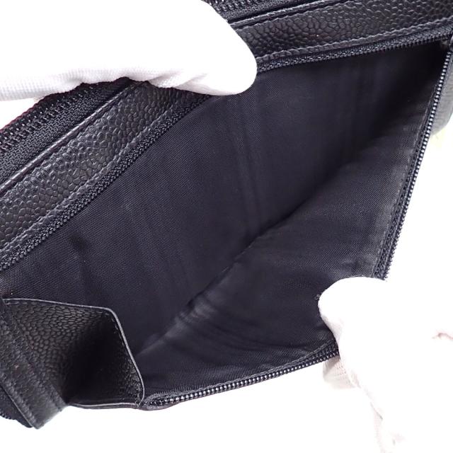 中古 シャネル ラウンドファスナー 長財布 レディース ブラック グレインドカーフスキン