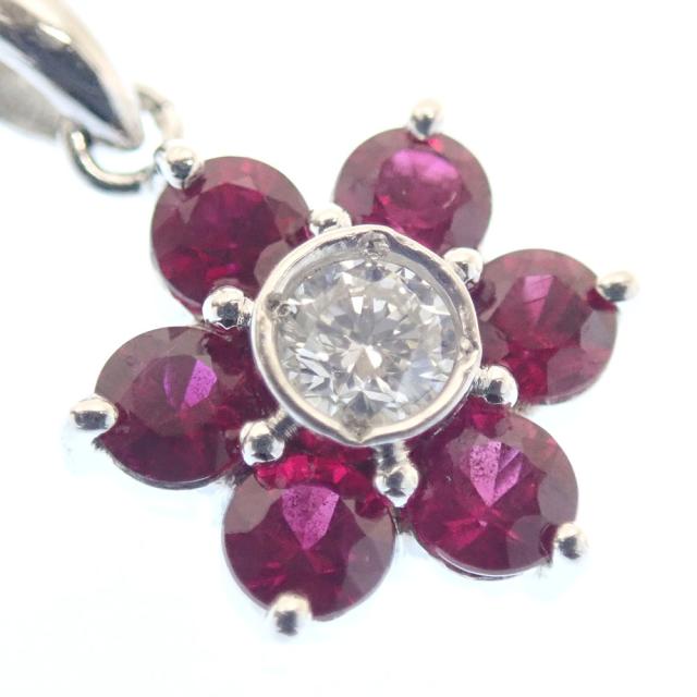 中古 ルビー ダイヤモンド ネックレス レディース Pt900 Pt850 0.50ct 0.08ct 4.3g_1