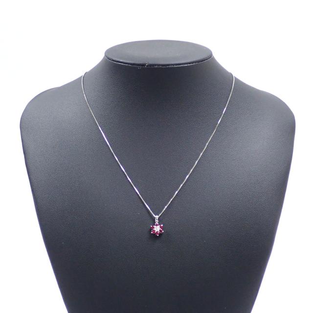 中古 ルビー ダイヤモンド ネックレス レディース Pt900 Pt850 0.50ct 0.08ct 4.3g_8
