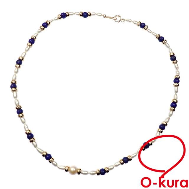 中古 パール ラピスラズリ ネックレス レディース K18YG 10.9g 750 18金 イエローゴールド
