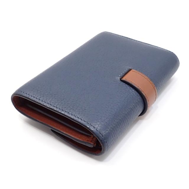 中古 ロエベ 三つ折り 財布 バーティカルウォレット レディース ネイビー レザー_1