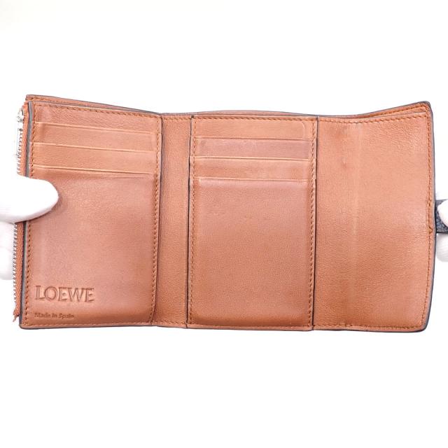 中古 ロエベ 三つ折り 財布 バーティカルウォレット レディース ネイビー レザー_2