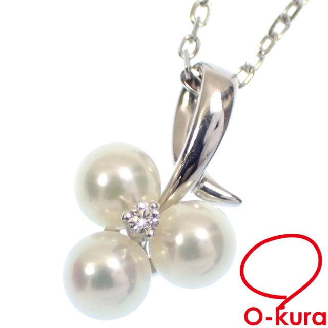 中古 ミキモト パール ダイヤモンド ネックレス レディース K18WG 4.5mm-5.0mm 3.5g 18金 750 ホワイトゴールド