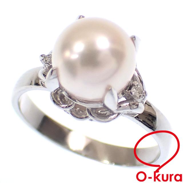 中古 パール ダイヤモンド リング レディース Pt900 11号 0.02ct 8.0mm 4.9g プラチナ 指輪