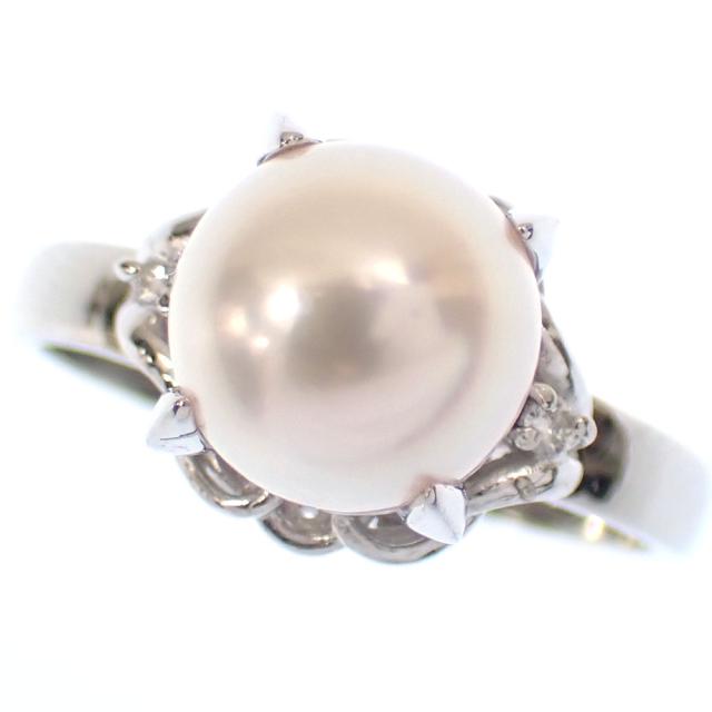 中古 パール ダイヤモンド リング レディース Pt900 11号 0.02ct 8.0mm 4.9g プラチナ 指輪_1