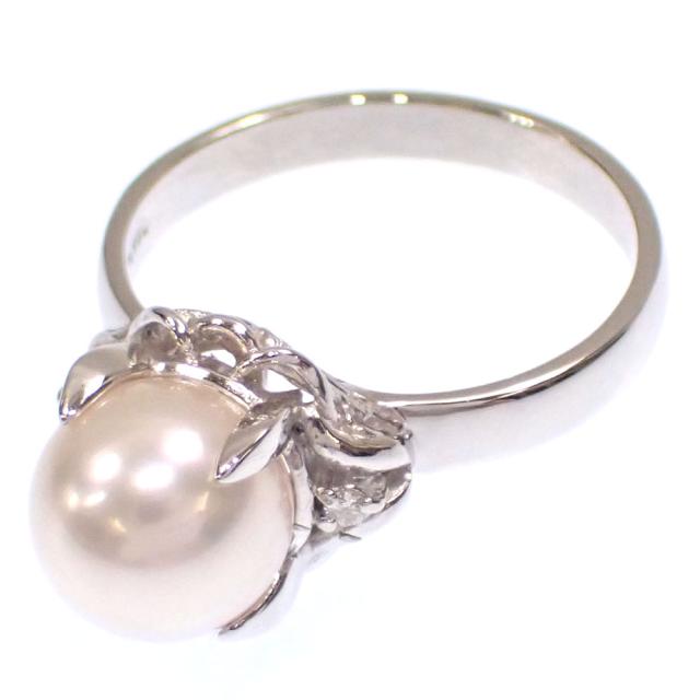中古 パール ダイヤモンド リング レディース Pt900 11号 0.02ct 8.0mm 4.9g プラチナ 指輪_4