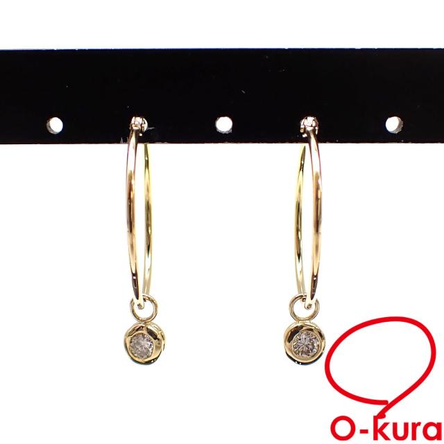中古 ダイヤモンド フープ ピアス レディース K18YG 0.12ct/0.12ct 2.3g 750 18金