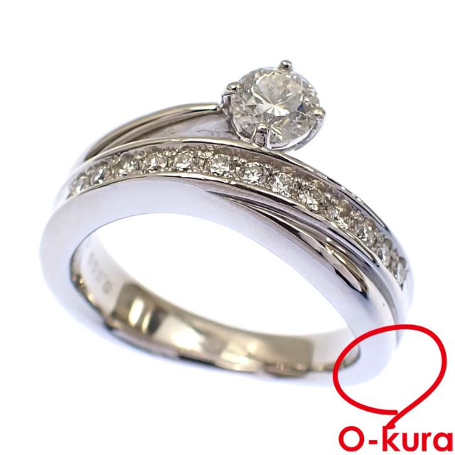 中古 ダイヤモンド リング レディース Pt900 9.5号 0.355ct/0.19ct 10.1g プラチナ