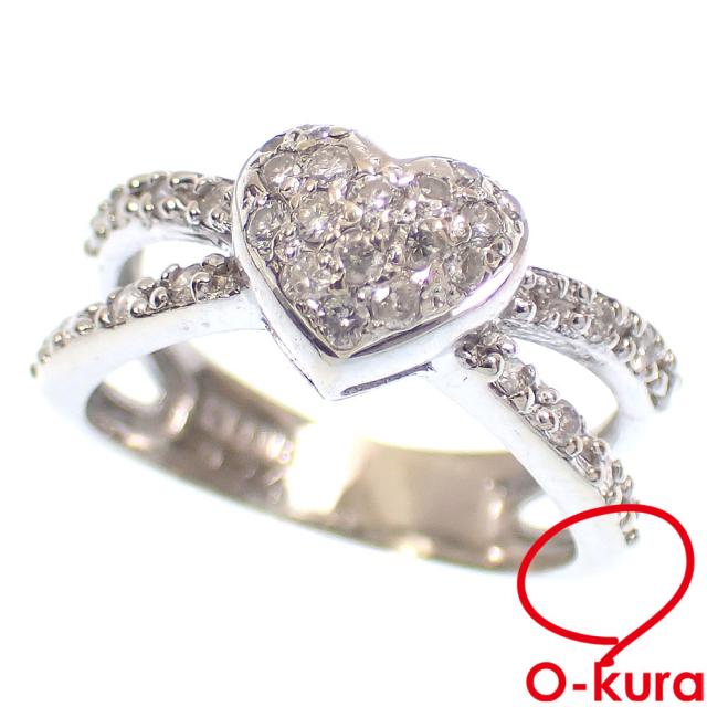 中古 ダイヤモンド ハートモチーフ リング レディース K14WG 6号 0.34ct 2.7g 14金 ホワイトゴールド