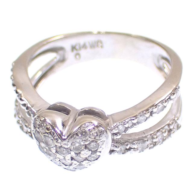 中古 ダイヤモンド ハートモチーフ リング レディース K14WG 6号 0.34ct 2.7g 14金 ホワイトゴールド_4