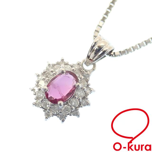 中古 ルビー ダイヤモンド ネックレス レディース Pt850 Pt900 R0.64ct/D0.27ct 5.8g