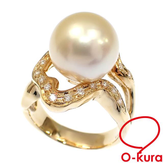 中古 パール ダイヤモンド リング K18YG 21号 13.3ｍｍ 0.30ct 17.0g 指輪 750 18金 イエローゴールド レディース