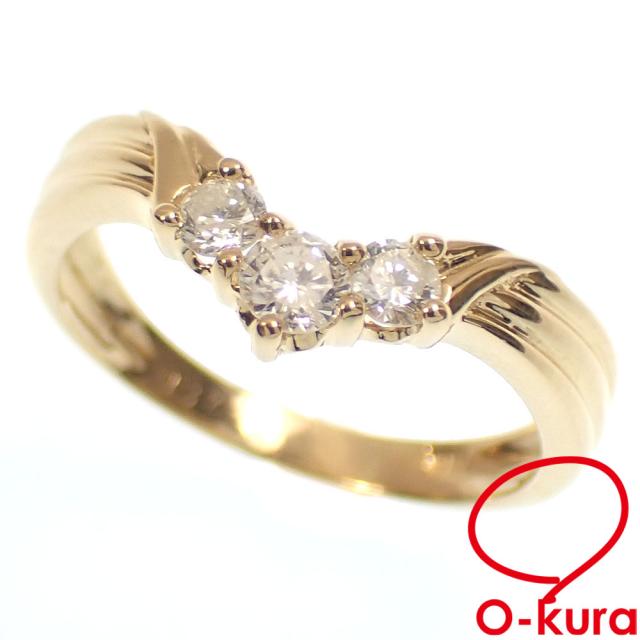 中古 ダイヤモンド リング レディース K18YG 13号 0.37ct 2.3g 18金 750 イエローゴールド
