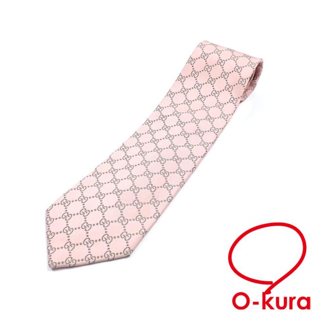 中古 グッチ ネクタイ メンズ シルク ピンク ダブルGパターン 古着