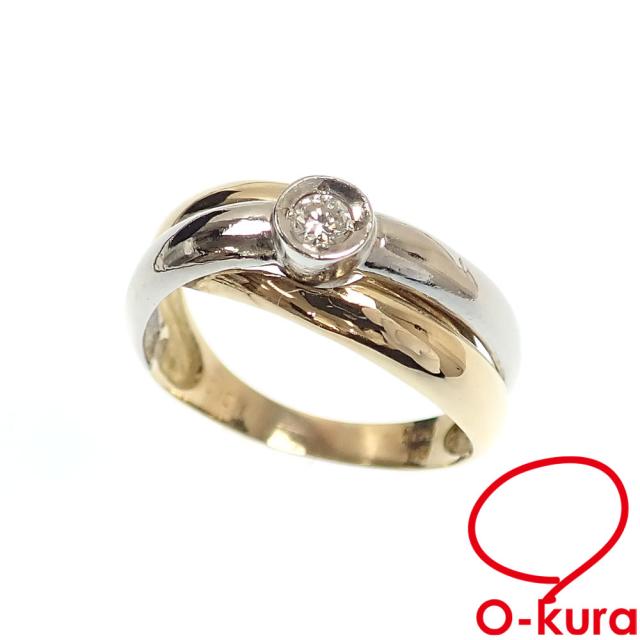 中古 ダイヤモンド リング レディース K18YG Pt900 15.5号 0.10ct 4.4g 18金 750 イエローゴールド プラチナ