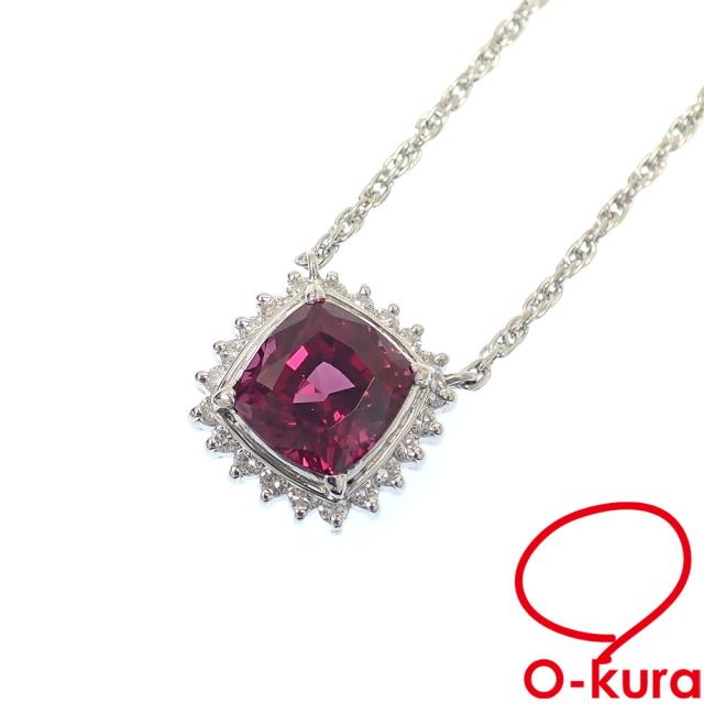 中古 ガーネット ダイヤモンド ネックレス レディース Pt900 Pt850 4.646ct D0.38ct 9.3g