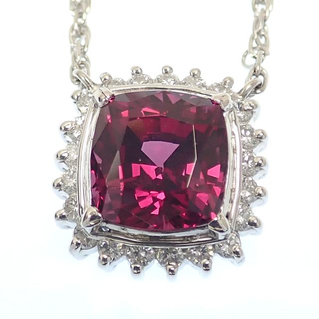 中古 ガーネット ダイヤモンド ネックレス レディース Pt900 Pt850 4.646ct D0.38ct 9.3g_1