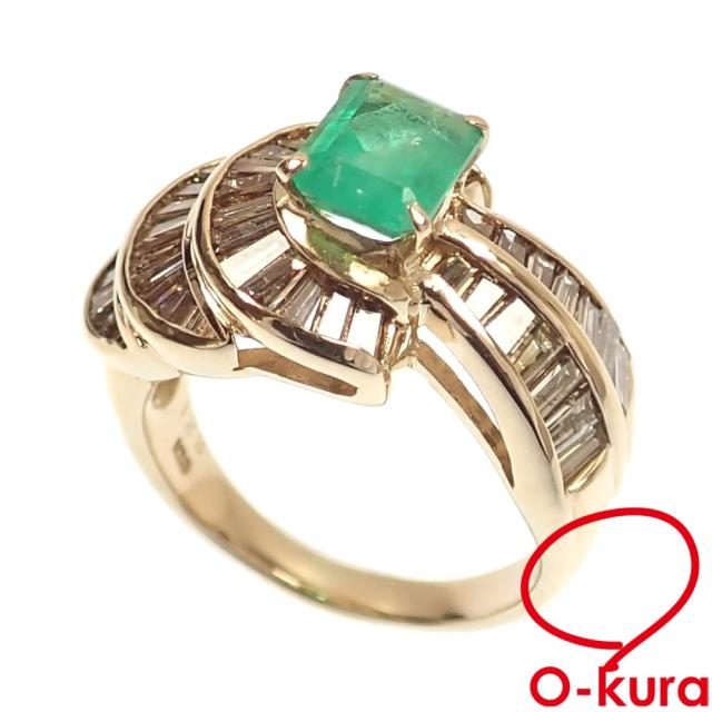 中古 エメラルド ダイヤモンド リング レディース K18YG 16号 2.25ct 1.23ct 9.7g 750 18金 イエローゴールド