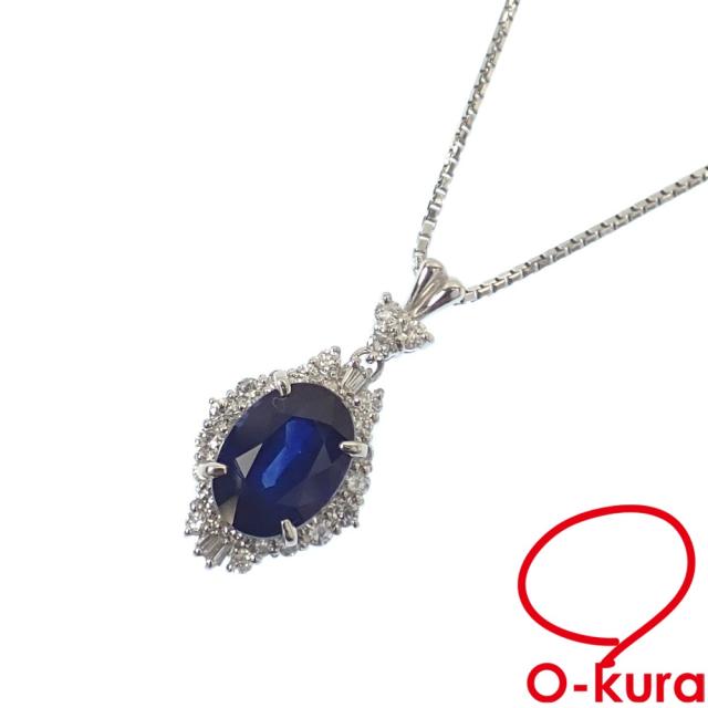 中古 サファイア ダイヤモンド ネックレス レディース Pt850 Pt900 2.38ct D0.35ct 6.0g