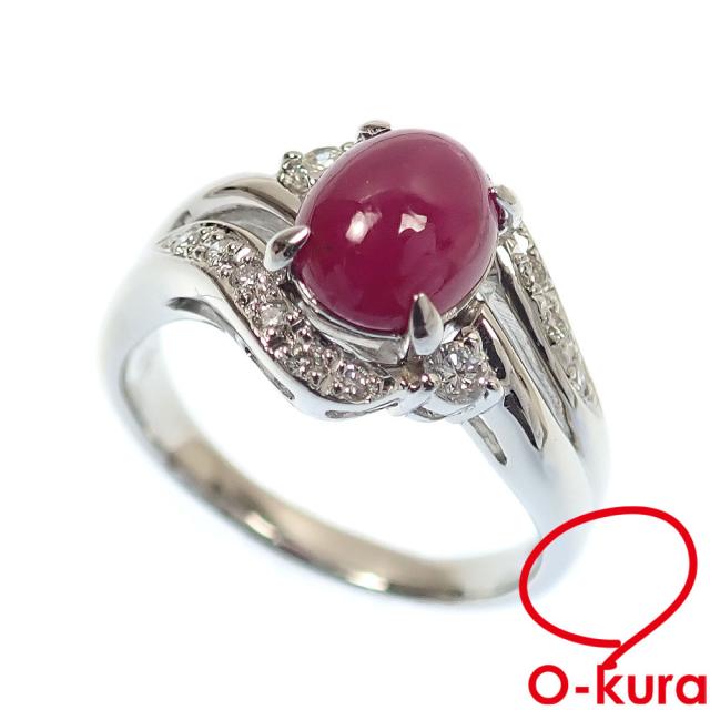 中古 ルビー ダイヤモンド リング レディース Pt900 16.5号 2.37ct/0.20ct 8.9g プラチナ