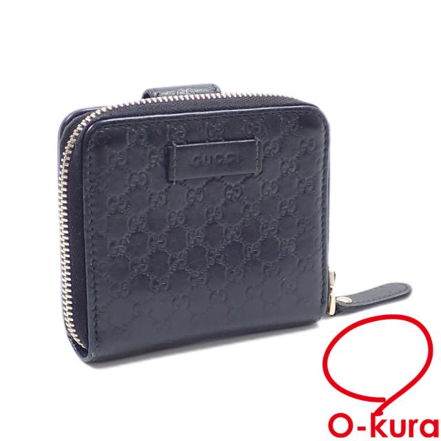 中古 グッチ 二つ折り 財布 レディース ブラック 黒 レザー
