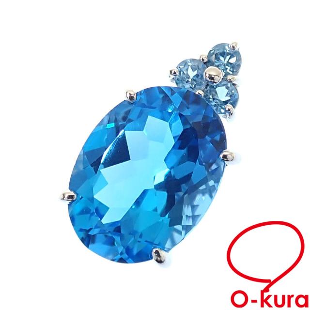 中古 ブルートパーズ ペンダントトップ レディース K14WG 11.23ct 4.2g 14金 ホワイトゴールド