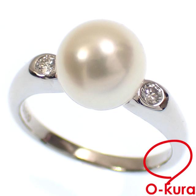 中古 三越 パール ダイヤモンド リング レディース Pt900 8号 D0.09ct 8.0mm 4.6g プラチナ 真珠