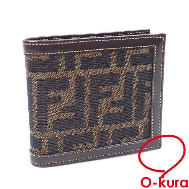 中古 フェンディ 二つ折り 紙入れ レディース 赤銅色 帆布