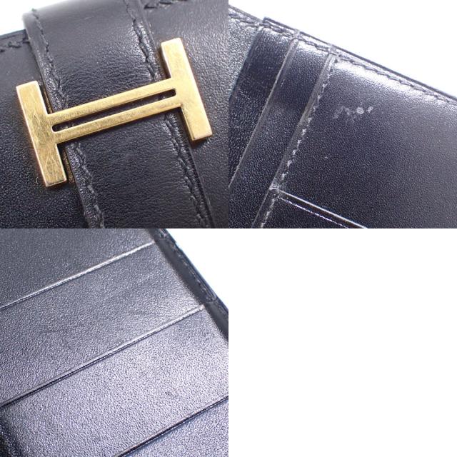 中古 エルメス ベアン 二つ折り 長財布 レディース ブラック 黒 ボックスカーフ C刻印 2018年頃製 HERMES 革 ゴールド_9