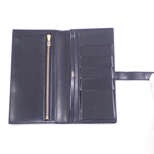 中古 エルメス ベアン 二つ折り 長財布 レディース ブラック 黒 ボックスカーフ C刻印 2018年頃製 HERMES 革 ゴールド_6
