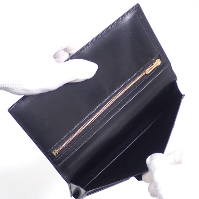 中古 エルメス ベアン 二つ折り 長財布 レディース ブラック 黒 ボックスカーフ C刻印 2018年頃製 HERMES 革 ゴールド_7