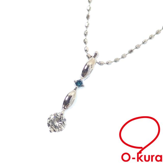 中古 ダイヤモンド 色石 ネックレス レディース K18WG 0.10ct 1.6g 18金 ホワイトゴールド