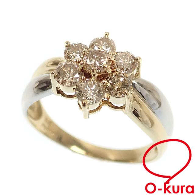 中古 金剛石 輪っか レディース K18YG Pt900 14号 1.00コンピュータ断層撮影法 3.6g 18金 黄色ゴールド 750 プラチナ