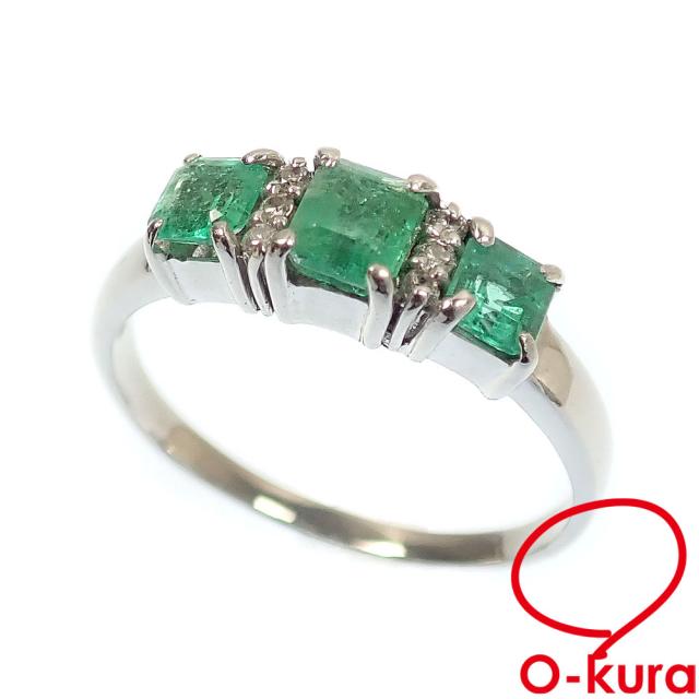 中古 エメラルド ダイヤモンド リング レディース Pt900 15.5号 1.01ct 0.06ct 4.2g プラチナ