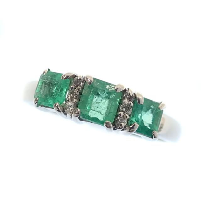 中古 エメラルド 金剛石 輪っか レディース Pt900 15.5号 1.01コンピュータ断層撮影法 0.06コンピュータ断層撮影法 4.2g プラチナ