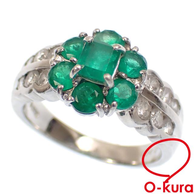 中古 エメラルド ダイヤモンド リング レディース Pt900 11号 1.04ct/D0.55ct 7.2g プラチナ
