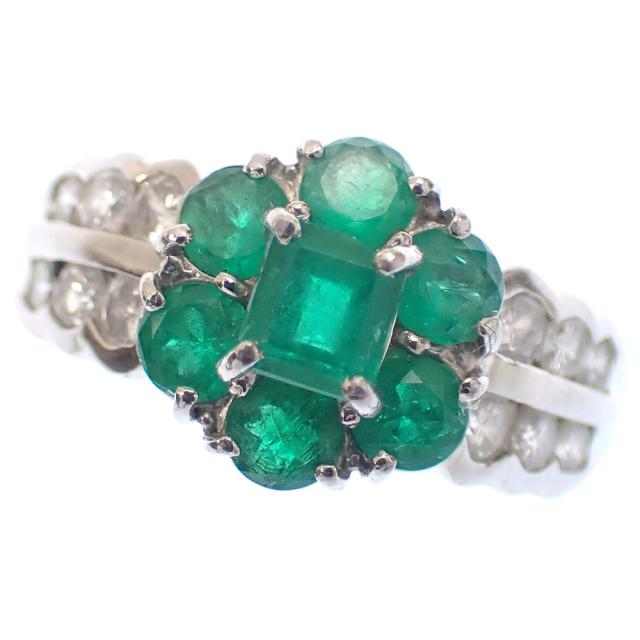 中古 エメラルド ダイヤモンド リング レディース Pt900 11号 1.04ct/D0.55ct 7.2g プラチナ_1