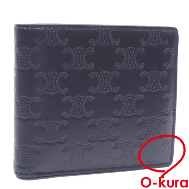 中古 セリーヌ 二つ折り 財布 メンズ ブラック 黒 レザー 革 トリオンフ