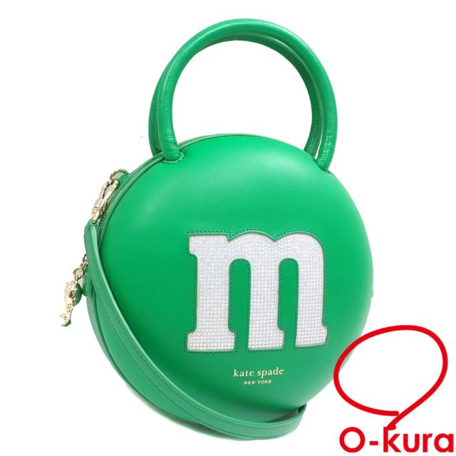 中古 ケイトスペード × M&amp;M's ショルダーバッグ エンベリッシュド 3D クロスボディ レディース グリーン 緑色 レザー KI564 2WAY ハンド 肩掛け 斜め掛け