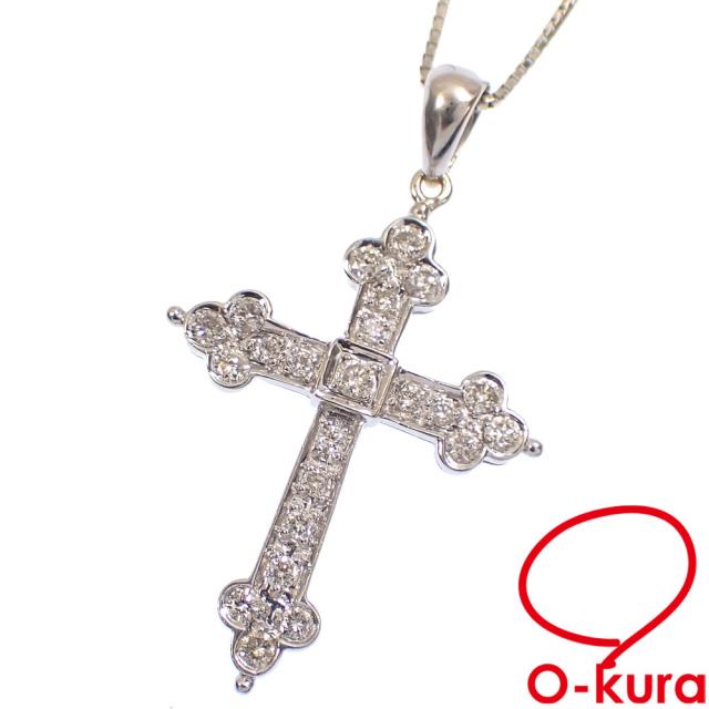 中古 ダイヤモンド クロスモチーフ ネックレス レディース K18WG 0.55ct 4.9g 18金 750 ホワイトゴールド