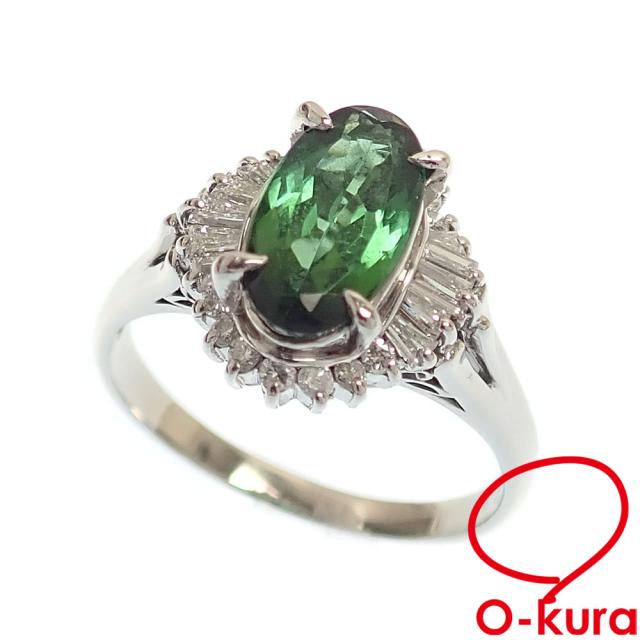 中古 トルマリン 金剛石 輪っか レディース Pt900 18号 1.88コンピュータ断層撮影法 0.43コンピュータ断層撮影法 6.7g プラチナ