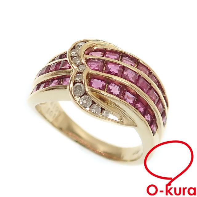 中古 ルビー ダイヤモンド リング レディース K18YG 12号 R1.95ct D0.18ct 6.6g 18金 イエローゴールド 750
