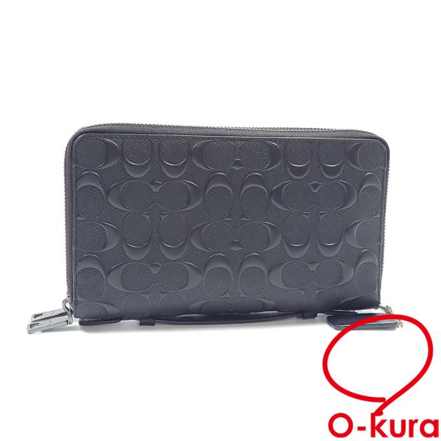 中古 コーチ ダブル ジップ 長財布 トラベル オーガナイザー レディース ブラック 黒 レザー F67637 ラウンドファスナー アウトレット 12,600円