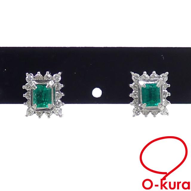 中古 エメラルド ダイヤモンド ピアス レディース K14WG 2.9g 18金