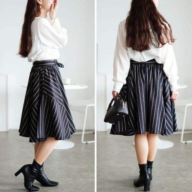 春新作 大きいサイズ トラッドなストライプ柄 共布リボン付きフレアスカート スカート 膝丈 膝丈スカート ストライプ ストライプ柄 の通販はau Pay マーケット ゴールドジャパン 大きいサイズ
