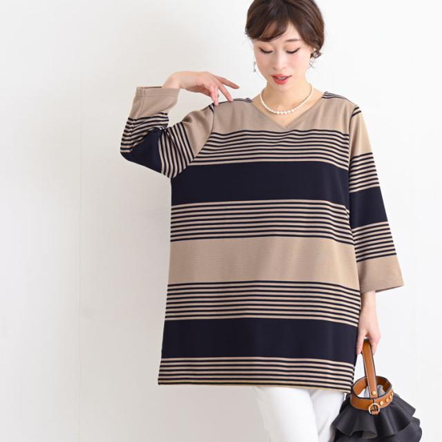 春新作 大きいサイズ 大人カジュアルに綺麗目コーデ リップルボーダーチュニック 通勤着 Vネック チュニック チュニックワンピース の通販はau Pay マーケット ゴールドジャパン 大きいサイズ